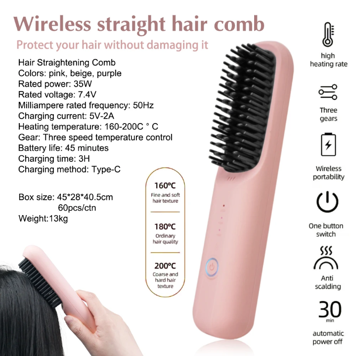Wireless hair straightener comb